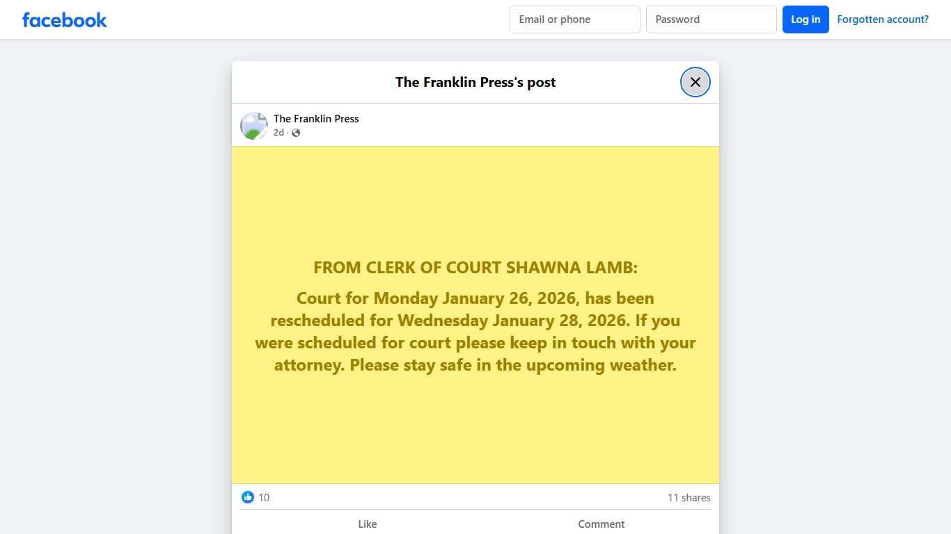 FROM CLERK OF COURT SHAWNA LAMB:... - The Franklin Press Facebook