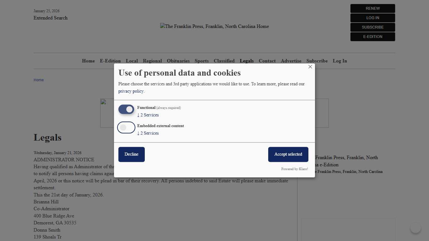Legals The Franklin Press, Franklin, North Carolina